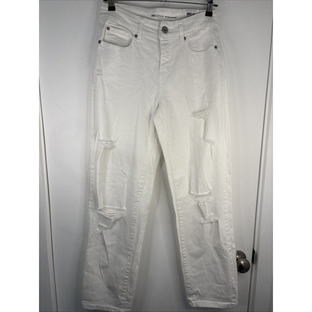INC International Concepts Pants Boyfriend Jeans Distressed White 4/27 New‎
